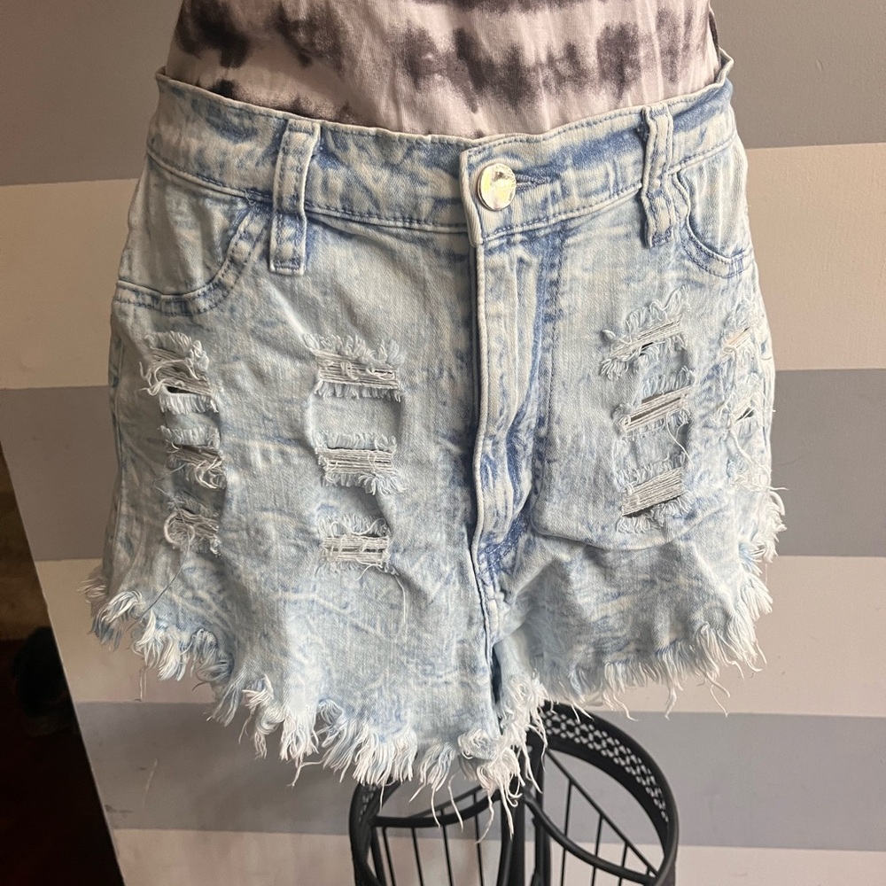 Aphrodite Blue Jean Shorts with Distressed Raw Hem